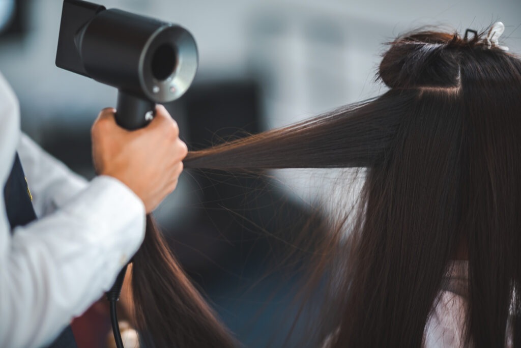 Blow dry treatment on healthy hair